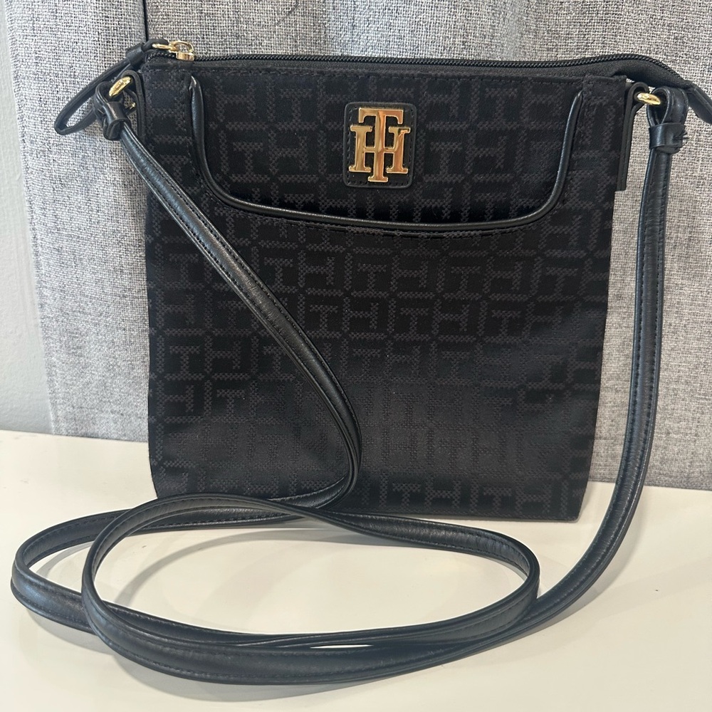 Tommy Hilfiger Black Crossbody Bag with Gold Emblem